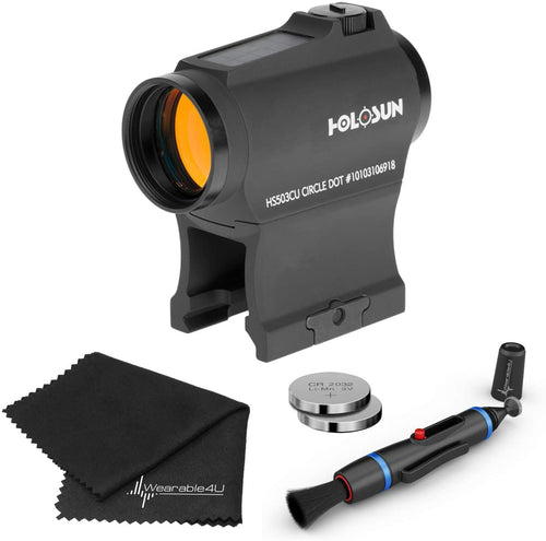 Holosun HS503CU Paralow Circle Red Dot Sight (Matte Black) with Wearable4U Lens Cleaning Pen, Extra Battery and Lens Cleaning Cloth Bundle