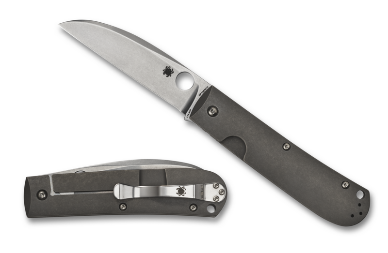 Spyderco SwayBack Stonewashed PlainEdge with 3.53" CTS XHP Stainless Steel with Durable Titanium Handle Premium Folding Knife