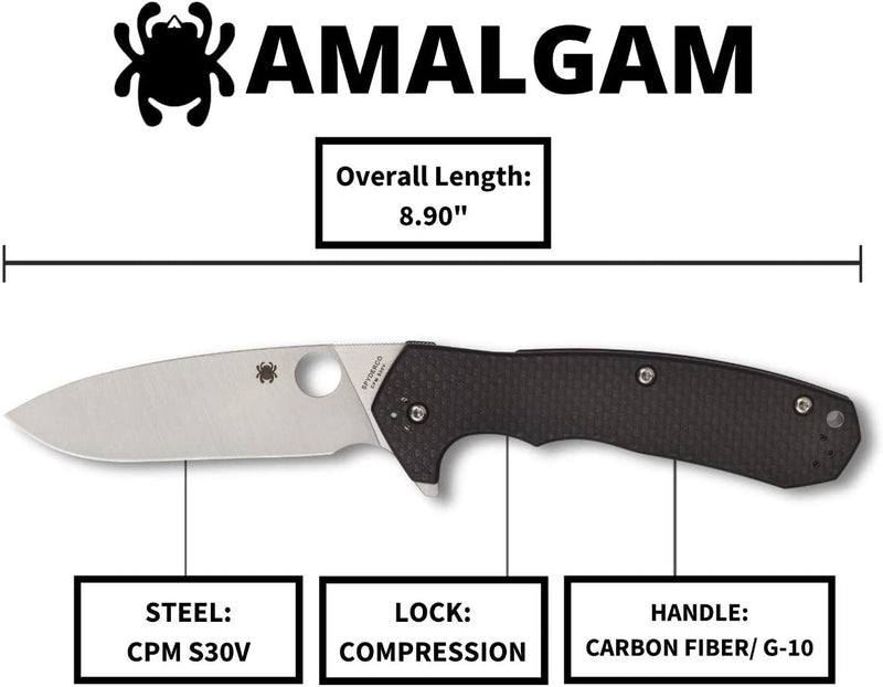 Spyderco Amalgam 3.80" Plain Edge Carbon Fiber G-10 Handle Premium Flipper Knife (C234CFP)