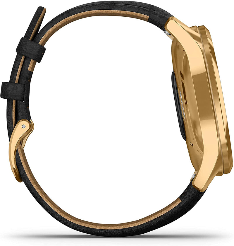 Garmin Vivomove 3 Luxe, Hybrid Smartwatch with Black Earbuds Bundle (24K Gold/Black, Leather)