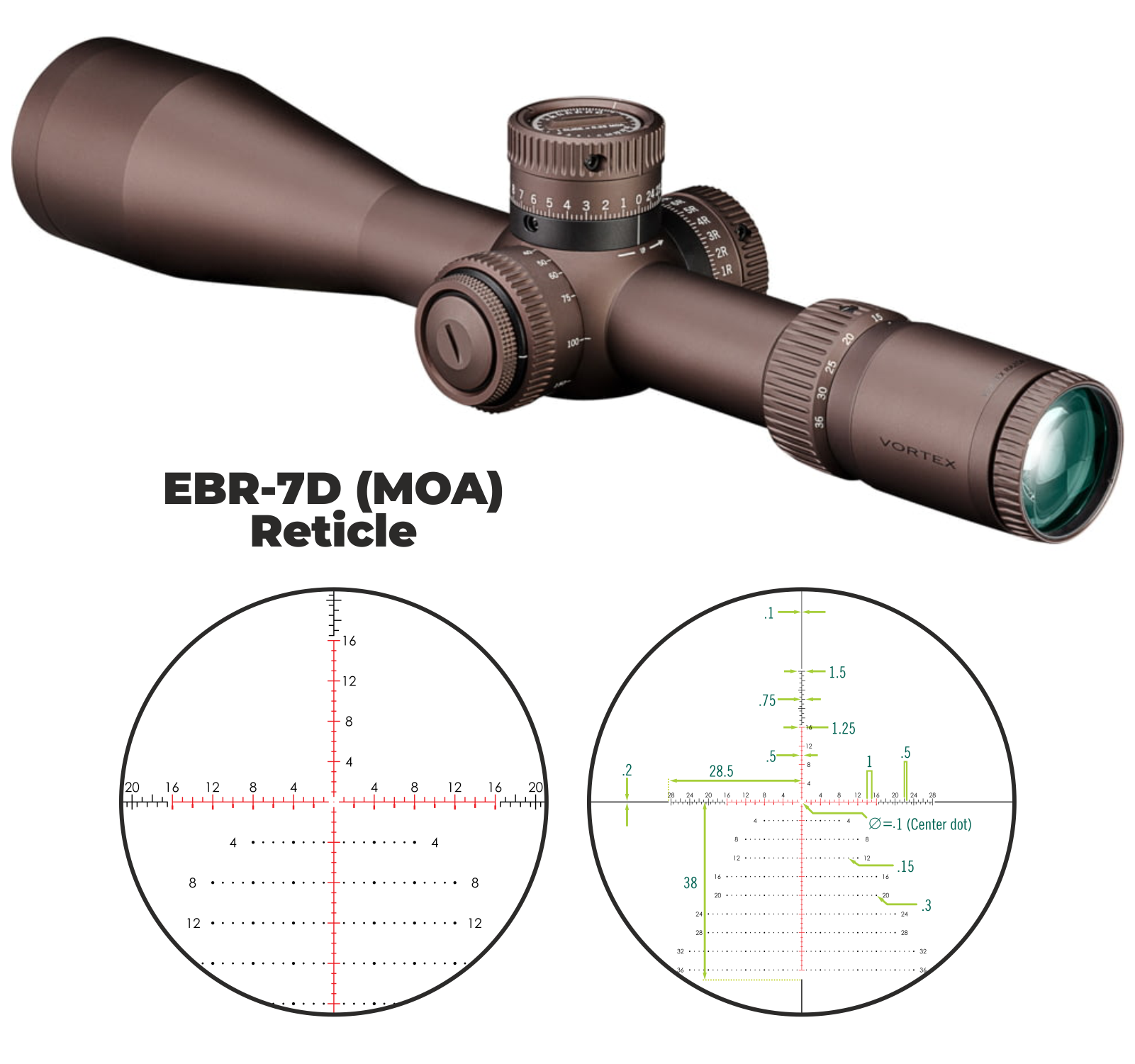 Vortex Razor Reticles Vortex Optics Razor HD Gen III 6-36x56 FFP EBR-7D (MOA) Reticle 34 mm ...
