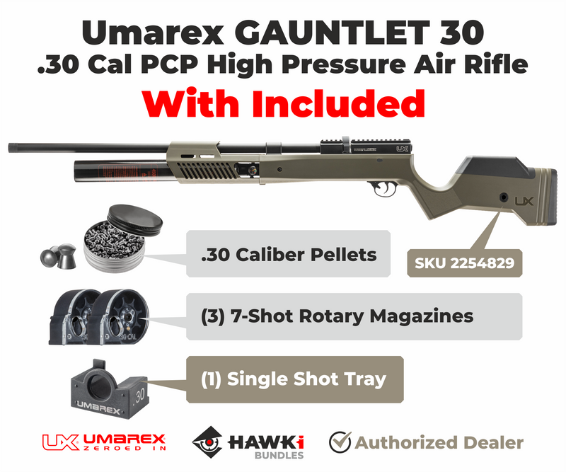 Umarex Gauntlet 2 30 - .30 cal PCP Air Rifle (2254829) with Pack of 100x .30 Pellets and Extra Mag Bundle