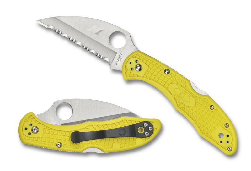 Spyderco C88SWCYL2 Salt 2 Wharncliffe Serrated Yellow FRN Back Lock Folding Knife