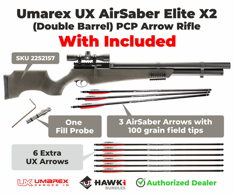 Umarex AirSaber Elite X2 (Double Barrel) PCP Arrow Gun Air Rifle (2252157) with 6 Extra Arrows Bundle