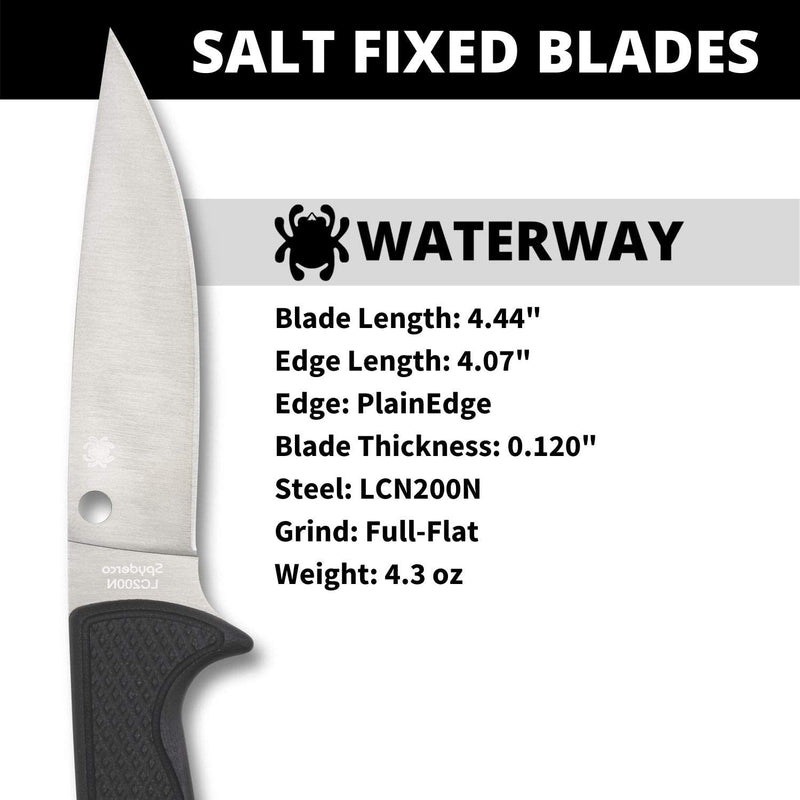 Spyderco WaterWay LC200N G10 Salt 4.44" Plain Edge Fixed Blade Knife (FB43GP)