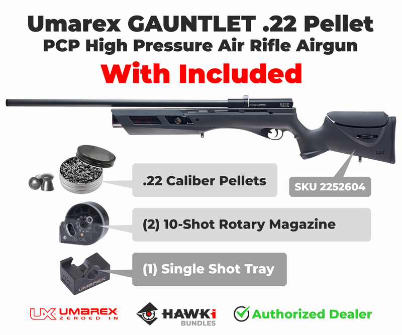 Umarex Gauntlet PCP .22 Cal High Pressure Air Rifle with Extra 10 Round Rotary Magazine and Pack of 250x .22 Cal Pellets Bundle