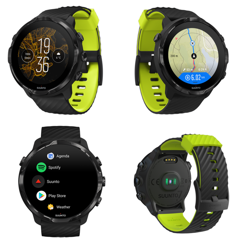 SUUNTO 7 Black Lime GPS Sports Smartwatch With Versatile Sports Experience with Wearable4U EarBuds Power Bundle