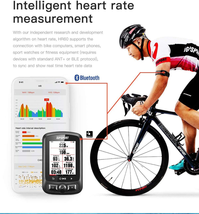 iGPSPORT HR60 Heart Rate Monitor Sensor Armband ANT+ and Bluetooth - Black