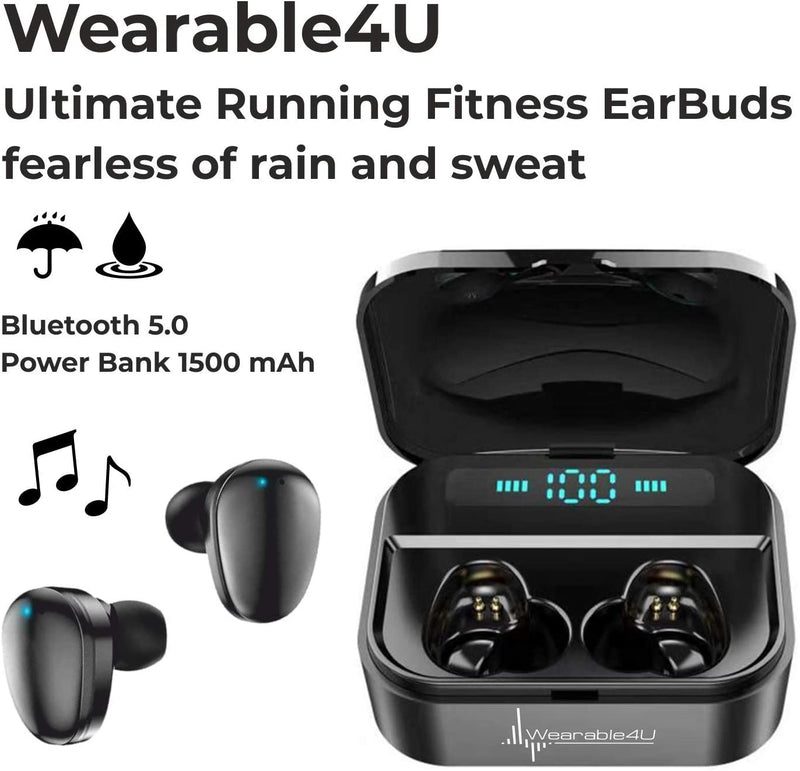 Garmin Venu GPS Smartwatch with AMOLED Display and Wearable4U Ultimate Black EarBuds with Charging Power Bank Case Bundle (Granite Blue/Silver)