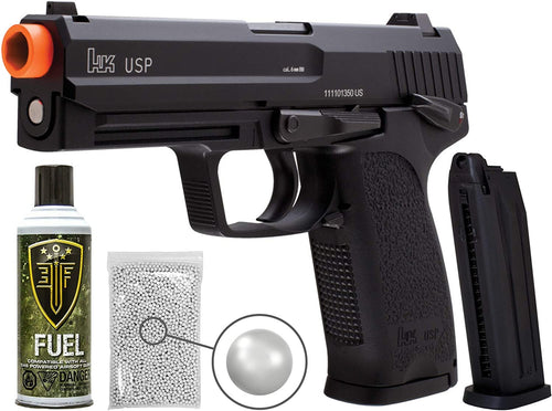 Umarex H&K USP GBB Blowback Airsoft Pistol (Black) with Green Gas Tank and Pack of 1000 6mm 0.20g BBs and Extra Mag Bundle