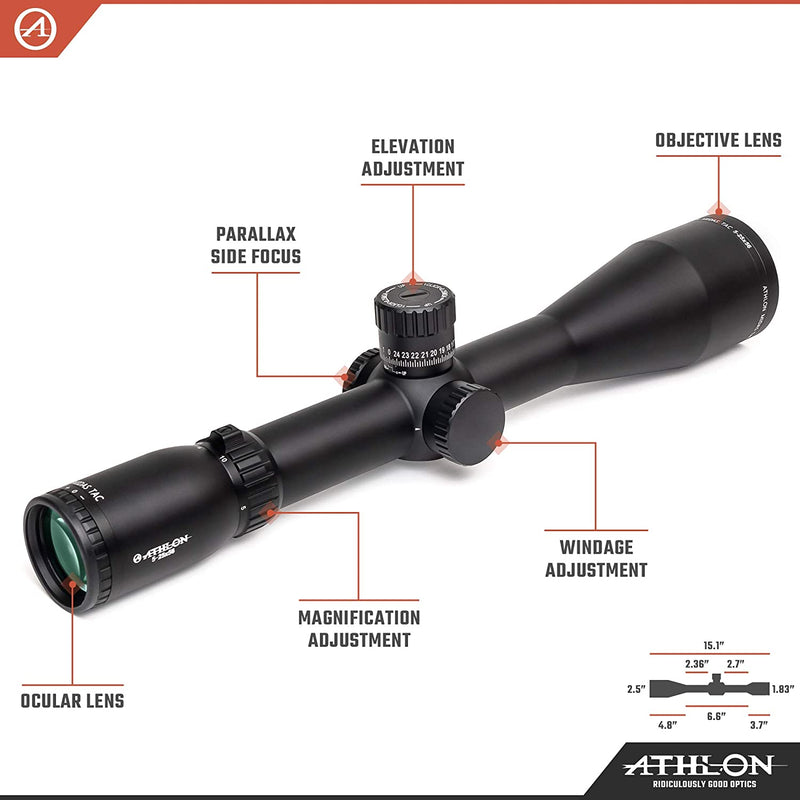 Athlon Optics Midas TAC 5-25x56 Direct Dial Elevation and Capped Windage Turrets, Side Focus, 34mm, Riflescope with included Wearable4U Lens Cleaning Pen and Lens Cleaning Cloth Bundle