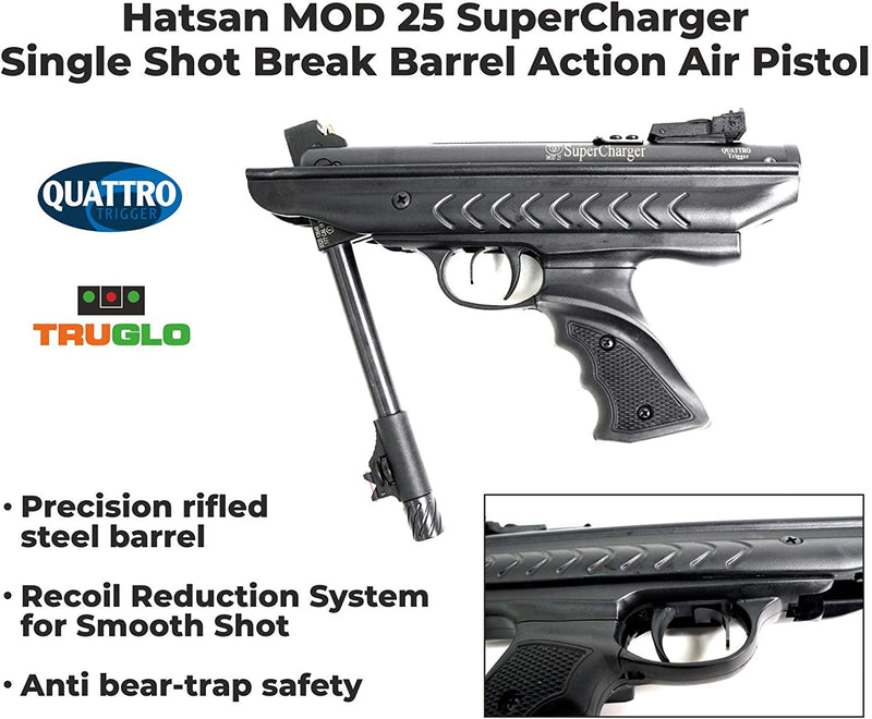 Hatsan Mod 25 Spring SuperCharger .22 Caliber Air Pistol with included Pack of 250 Pellets Bundle (Pellets Caliber/Weight .22/12.96 Grains)