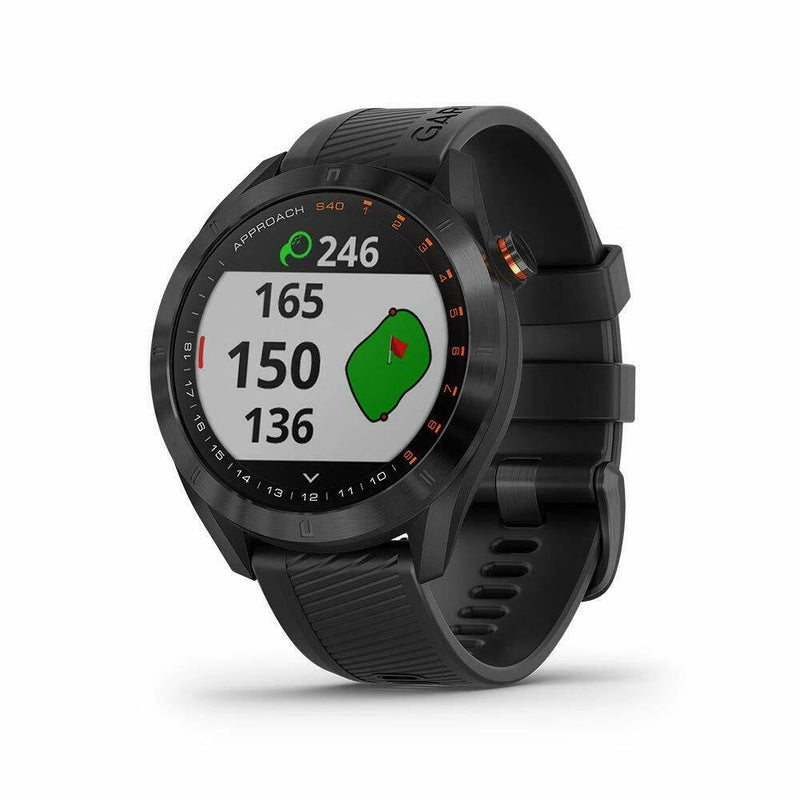 Garmin Approach S40 GPS Golf Smartwatch with Included Wearable4U Powerbank 2000 mAh Bundle (Black Stainless Steel with Black Band)