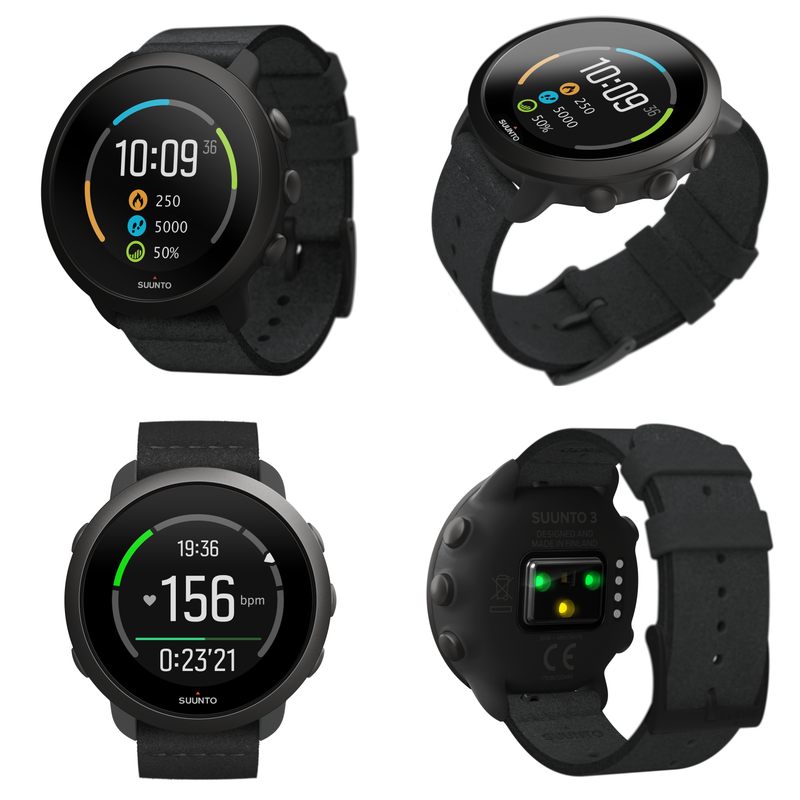 Suunto 3 Multisport Watch with Heart Rate Monitor, All Black with Wearable4U EarBuds Power Bundle