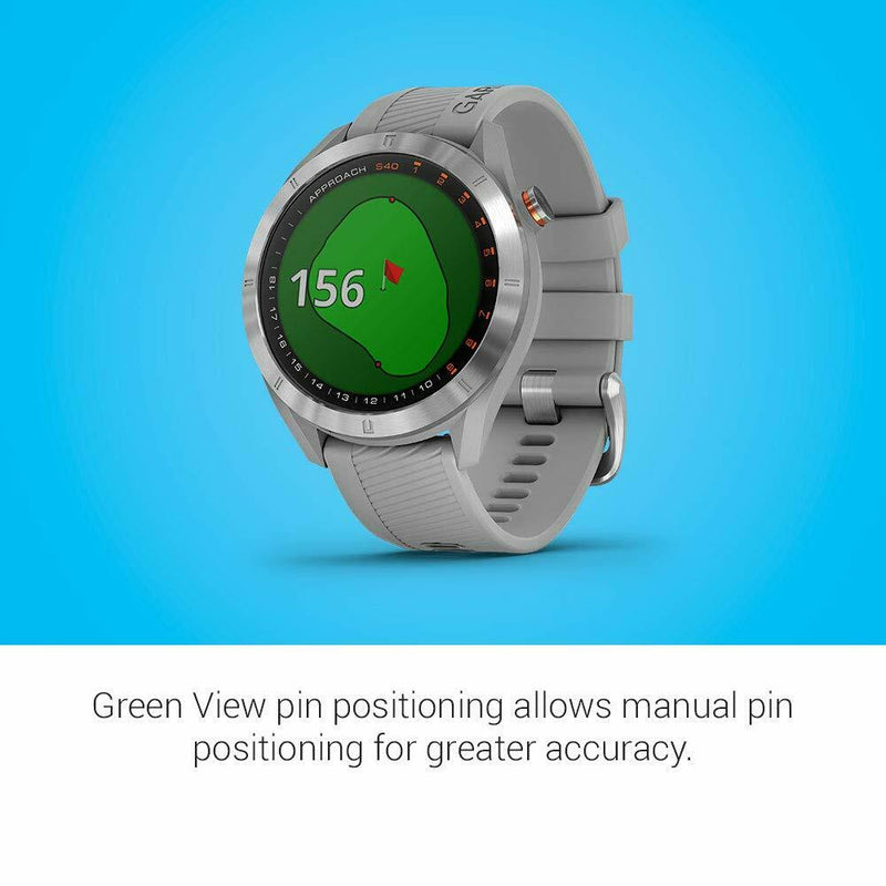 Garmin Approach S40 GPS Golf Smartwatch with Included Wearable4U Powerbank 2000 mAh Bundle (Stainless Steel with Powder Gray Band)