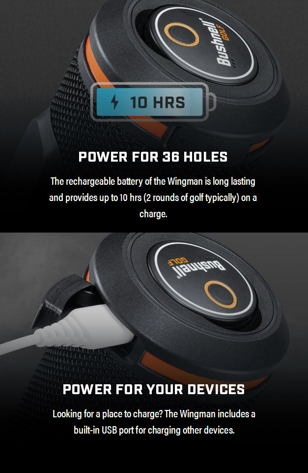 Bushnell Wingman GPS Bluetooth Speaker with Included Wearable4U Ultimate Black EarBuds with Charging Power Bank Case Bundle