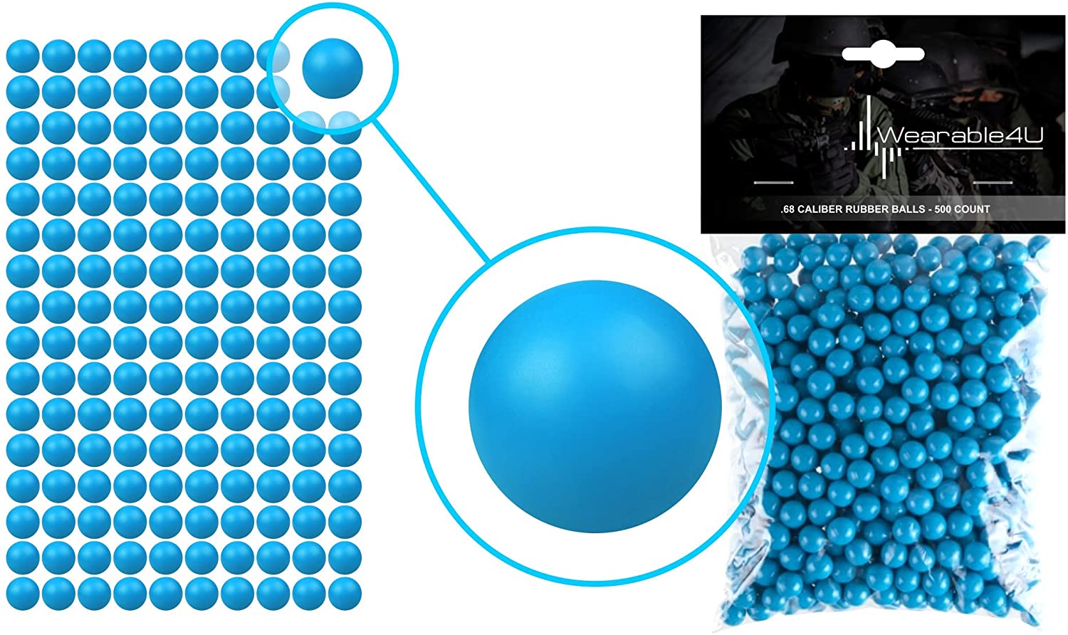 Wearable4U .50 Cal Reusable Rubber Balls For Paintball Guns – 250 Pack, Black