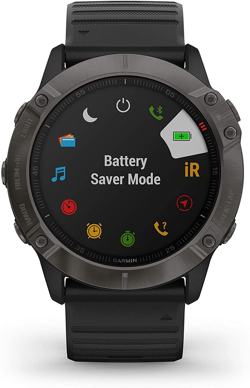 Garmin Fenix 6X Premium Multisport GPS Watches with Pulse OX, Routable Maps & Music and Power Pack Bundle (Sapphire, Carbon Gray DLC with Black Band)