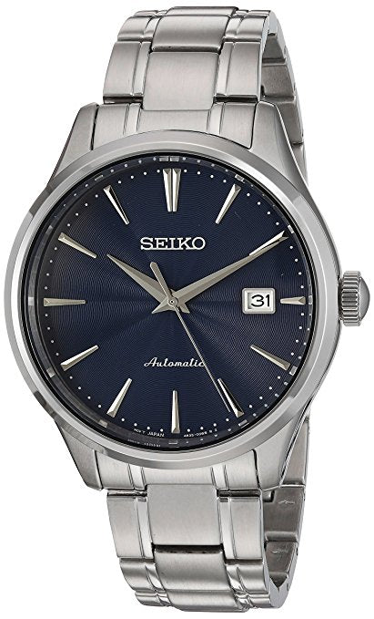 Seiko Men's Automatic Silver Tone Watch With Blue Dial