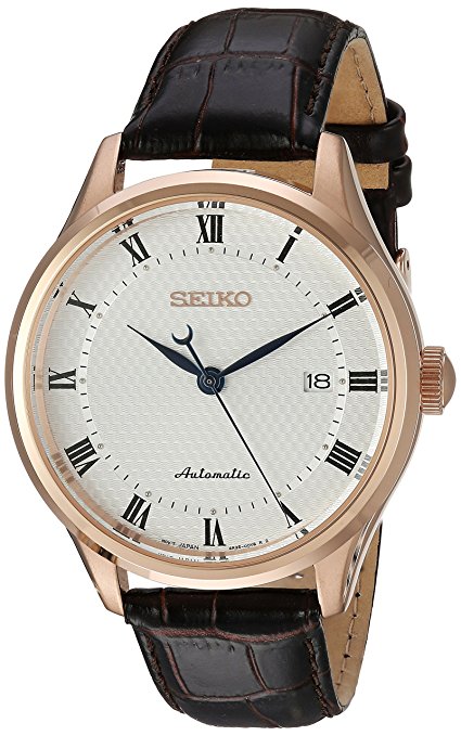Seiko Men's 'Classic Dress' Japanese Automatic Stainless Steel and Leather Casual Watch, Color:Brown (Model: SRP772)
