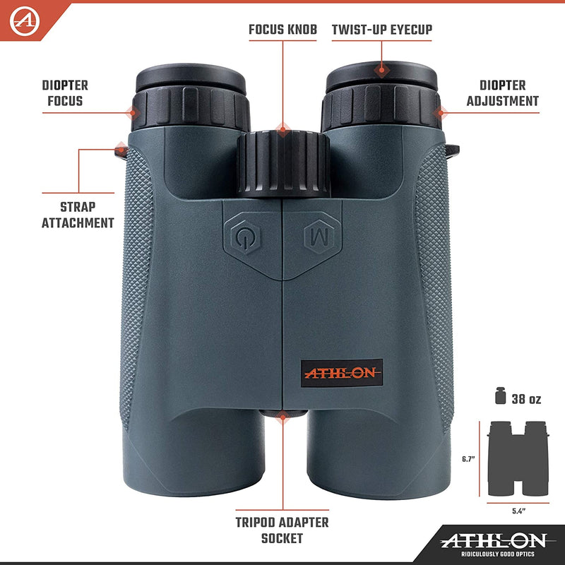 Athlon Optics 10x50 UHD Laser Rangefinder Binocular with included Extra Battery CR2032 and Wearable4U Lens Cleaning Pen and Lens Cleaning Cloth Bundle