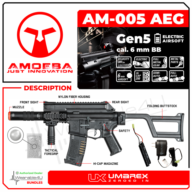 Umarex Elite Force Amoeba AM-005 AEG Automatic 6mm BB Rifle Airsoft Gun (Gen5) with Wearable4U Bundle