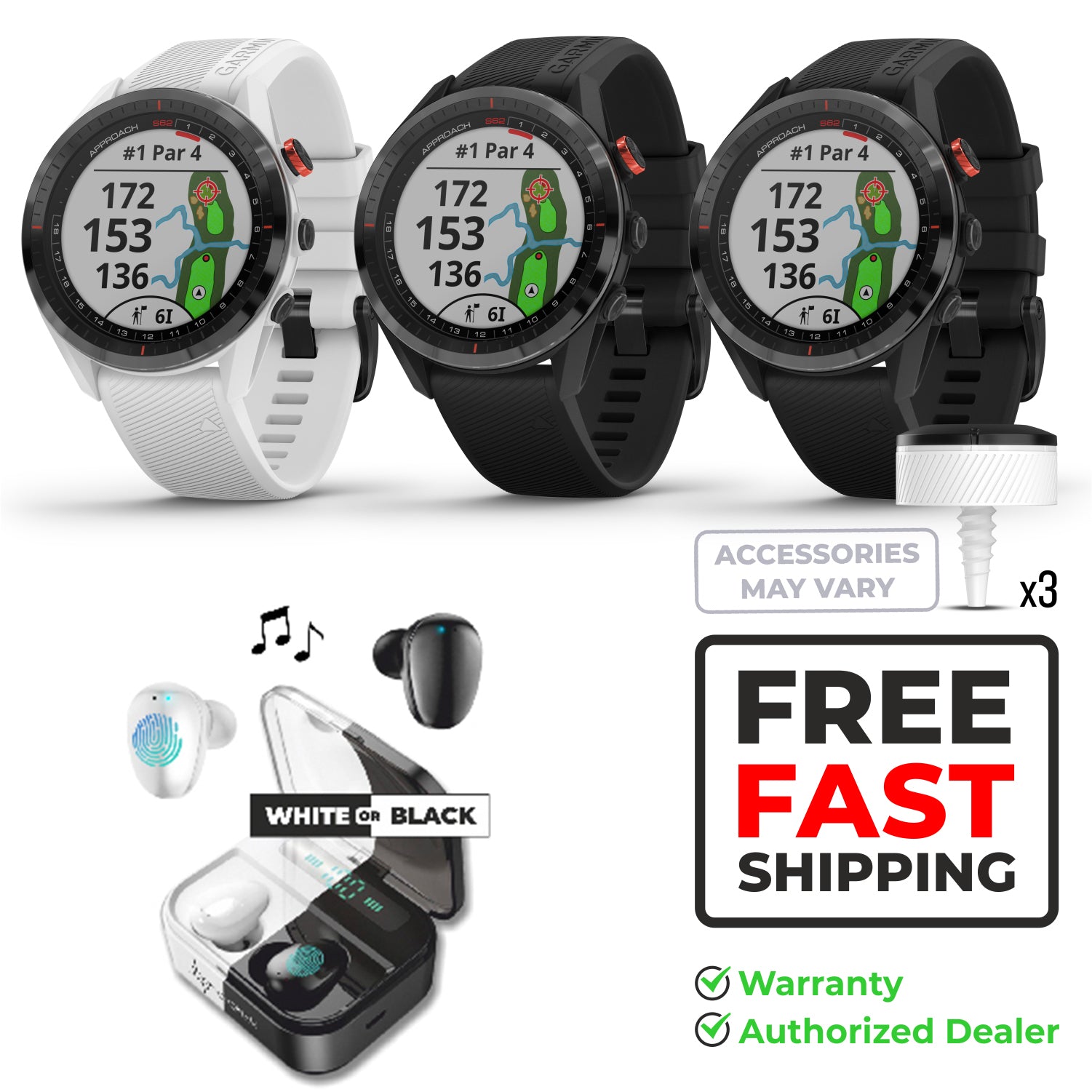 Garmin Approach S62 Premium GPS Black or White Golf Watch with