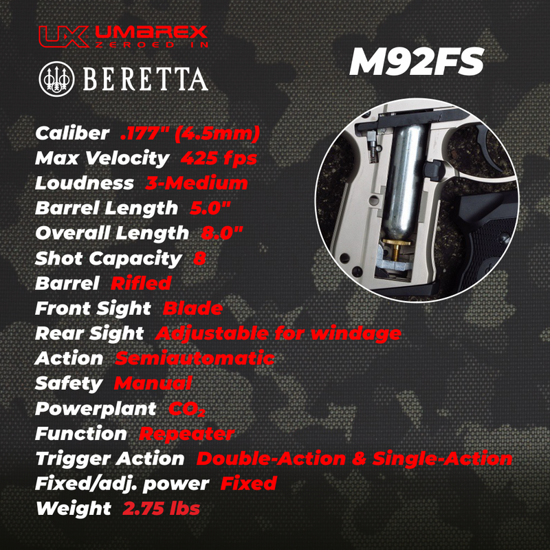 Beretta M92FS Nickel Black CO2 Air Pistol