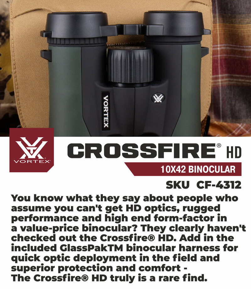 Vortex Optics Crossfire HD 10x42 Green Binocular CF-4312 with Free Hat Bundle