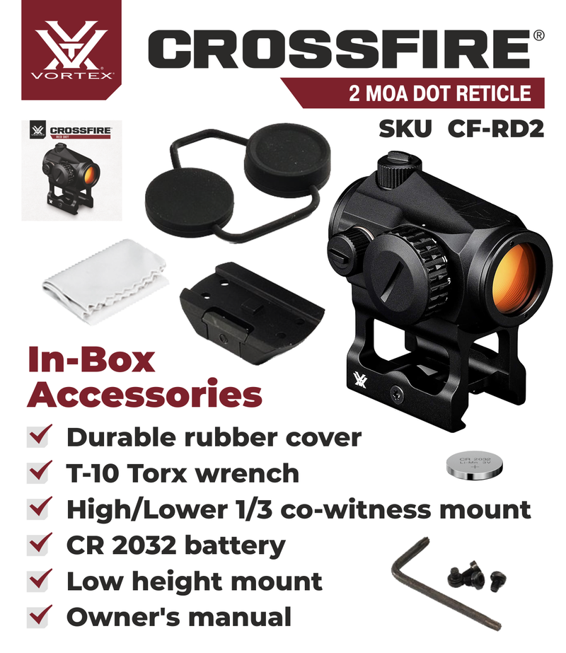 Vortex Optics Crossfire Red Dot Sight (CF-RD2) with Included Bundle
