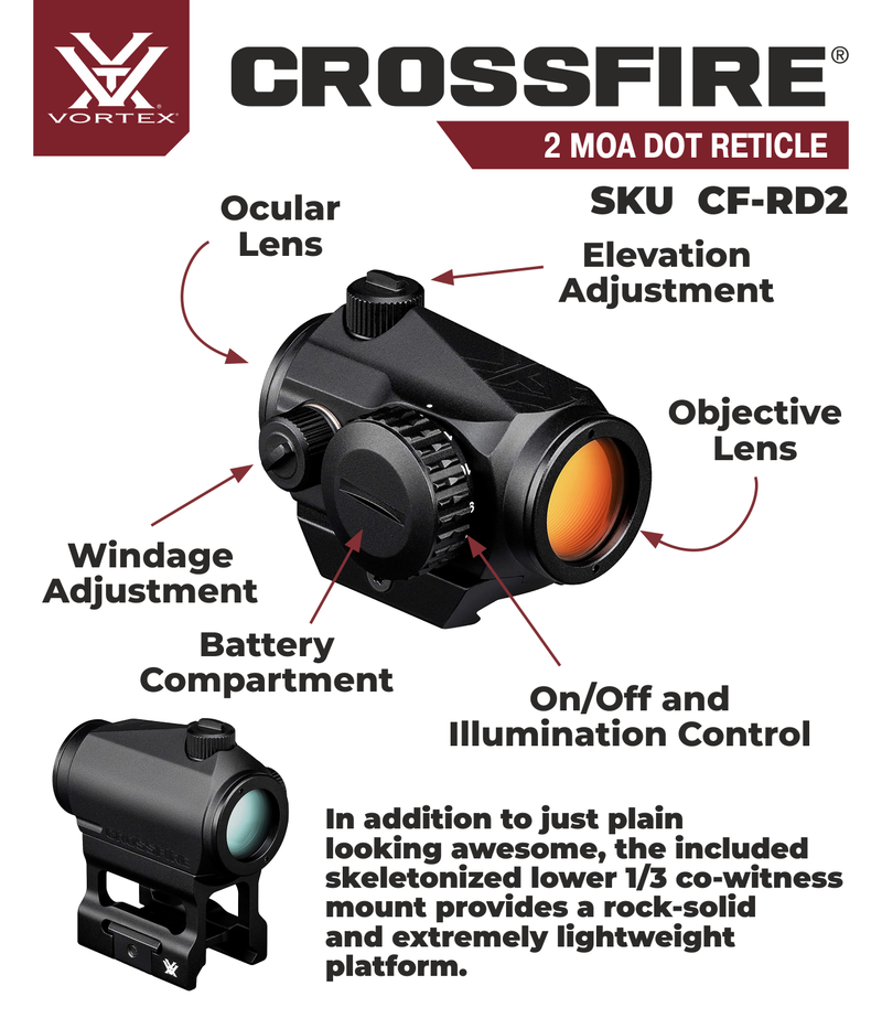 Vortex Optics Crossfire Red Dot Sight (CF-RD2) with Included Bundle