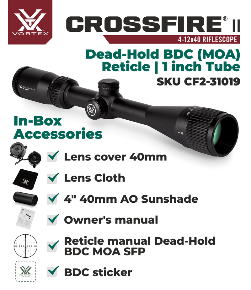 Vortex Optics Crossfire II 4-12X40 AO 1-inch Tube Riflescope Dead-Hold BDC (MOA) Reticle with Wearable4U Bundle