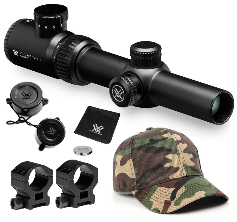 Vortex Optics Crossfire II 1-4x24 SFP Riflescope, V-Brite Illuminated Reticle (MOA), 30mm Tube with Wearable4U Bundle