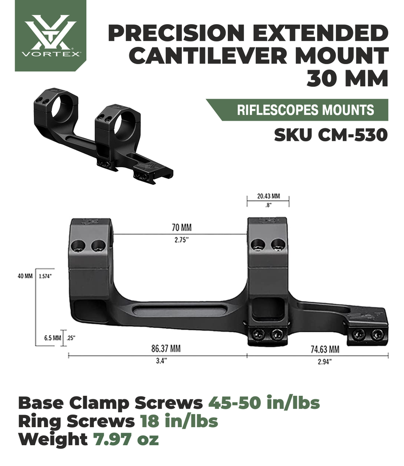 Vortex Optics Precision Extended Cantilever Mount 30mm with Free Hat Bundle