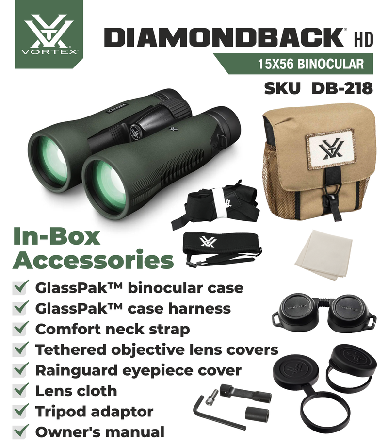 Vortex Optics DB-218 Diamondback HD 15x56 Binocular with Free Hat Bundle