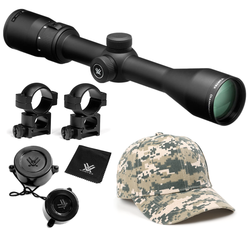 Vortex Optics Diamondback 3-9x40 Dead-Hold BDC (MOA) Reticle, 1 inch Tube Riflescope with Hat and  Rings Bundle