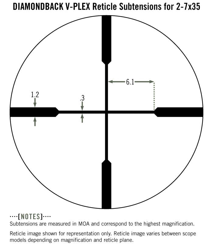 Vortex Optics Diamondback 2-7x35 Rimfire Riflescope V-Plex (MOA) Reticle, 1inch with Rings
