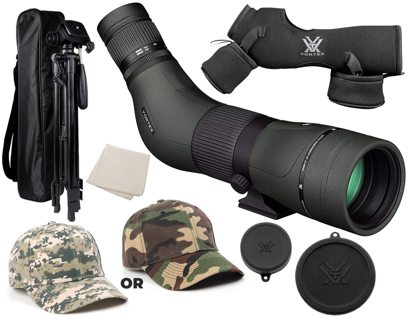 Vortex Optics Diamondback HD Spotting Scope 16-48x65 Angled with Free TriPod and Hat Bundle