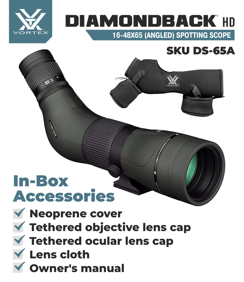 Vortex Optics Diamondback HD Spotting Scope 16-48x65 Angled with Free TriPod and Hat Bundle