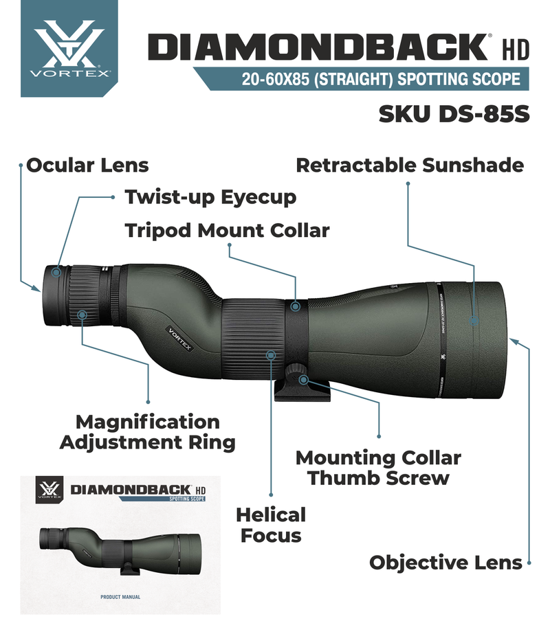 Vortex Optics Diamondback HD Spotting Scope, 20-60x85 with Gift (Tripod+Hat)