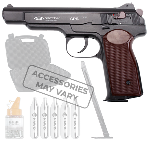 Gletcher APS NBB (Stechkin) .177 Cal CO2 Metal Body Double-action BB Air Pistol with Included Bundle