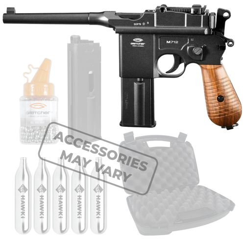 Gletcher M712 .177 Cal CO2 Blowback Metal Full-Auto Single-action BB Air Pistol with Included Bundle