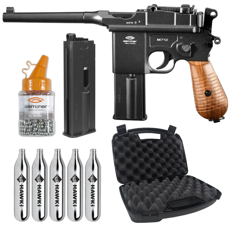 Gletcher M712 .177 Cal CO2 Blowback Metal Full-Auto Single-action BB Air Pistol with Included Bundle