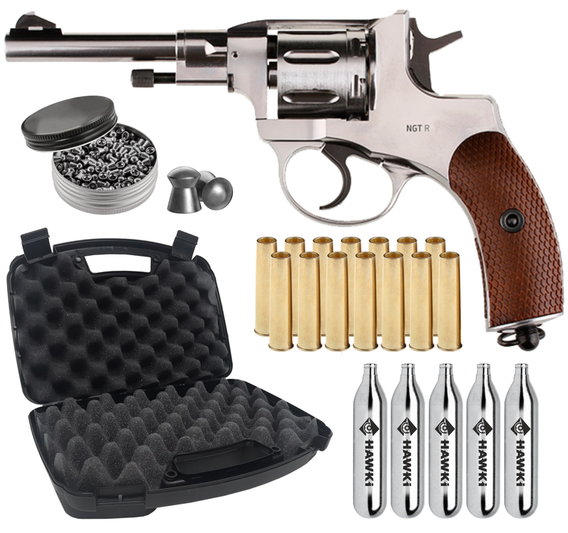 Gletcher NGT RF .177 Caliber CO2 Pellet Silver Air Pistol with Included Bundle