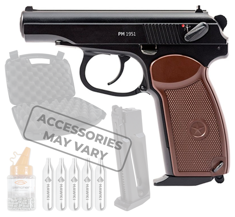 Gletcher PM 1951 .177 Caliber CO2 Powered Semiauto Blowback Metal BB Air Pistol with Included Bundle