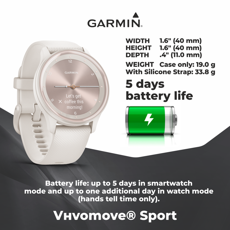 Garmin vivomove Sport, Hybrid Smartwatch, Health Features, Touchscreen