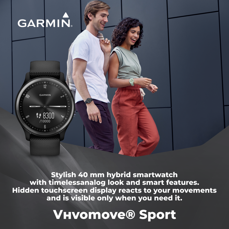 Garmin vivomove Sport, Hybrid Smartwatch, Health Features, Touchscreen with Wearable4U Power Bank Bundle