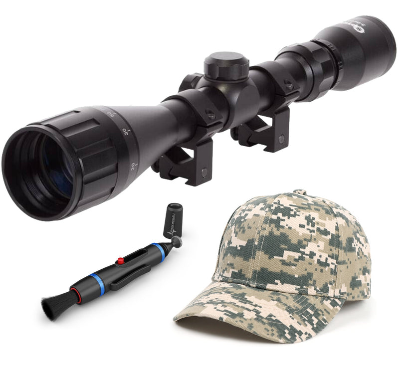 Hatsan Optima 3-9X40AO Air Rifle Scope with Rings and Wearable4U Free Hat (Camo Digital) and Cleaning Pen Bundle