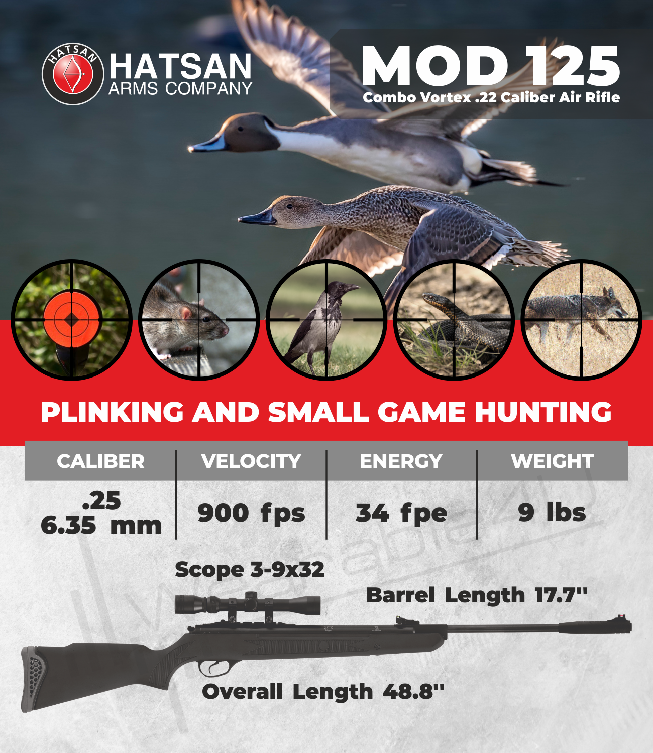 Hatsan MOD 125 Sniper Vortex QE .25 Caliber Air Rifle and Wearable4U Bundle