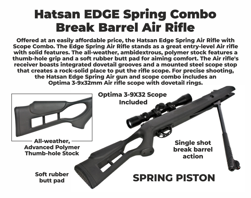 Hatsan Edge Spring Combo Air Rifle and Paper Targets and Pellets Bundle